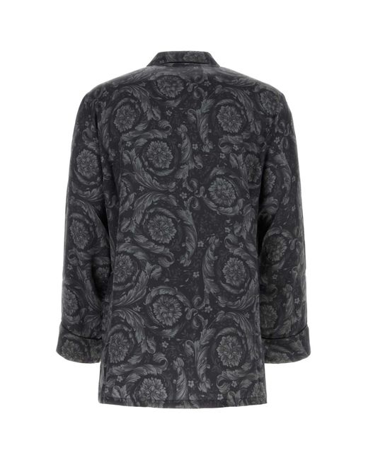 Versace Gray Printed Satin Pyjama Shirt for men
