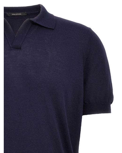 Tagliatore Blue Knitted Polo Shirt for men