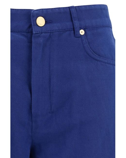 Max Mara Blue Cotton And Linen Pants Cotton
