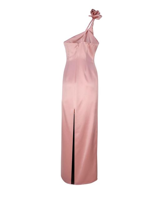 Magda Butrym Pink Silk One-Shoulder Midi Dress With Rose Appliqués