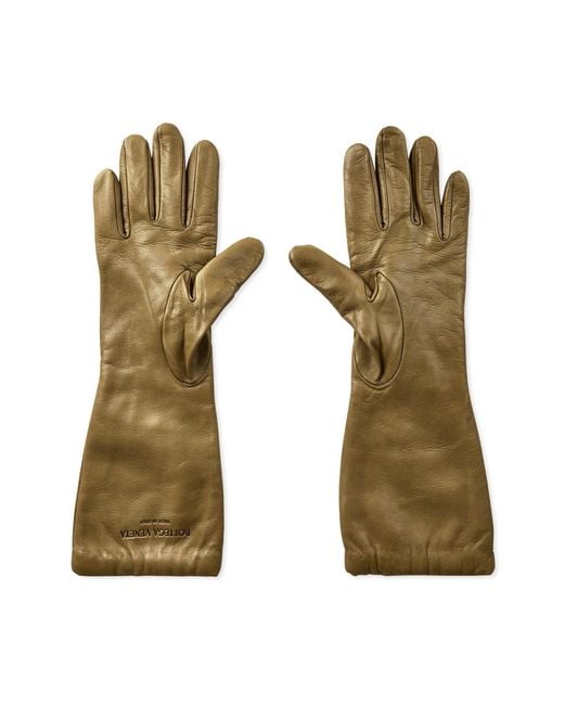Bottega Veneta Green Embossed Logo Leather Gloves Accessories