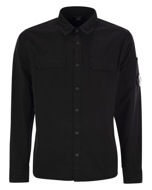 C P Company Black Organic Gabardine Buttoned Lens Shirt for men