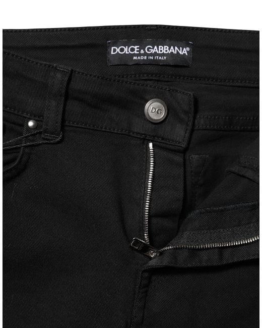 Dolce & Gabbana Black Cotton Skinny Mid Waist Denim Jeans Elastane Clothing