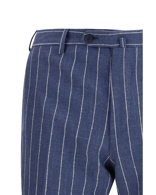 Gi Capri Blue Single-Breasted Pinstripe Suit With Patch Pocket Linen; Fleece Wool Ovis Aries Suits for men