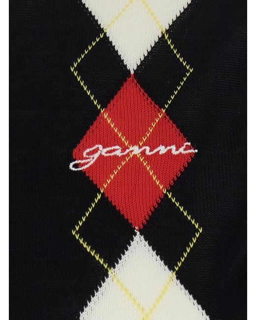 Ganni Black Short-Sleeved Cotton Sweater Tops