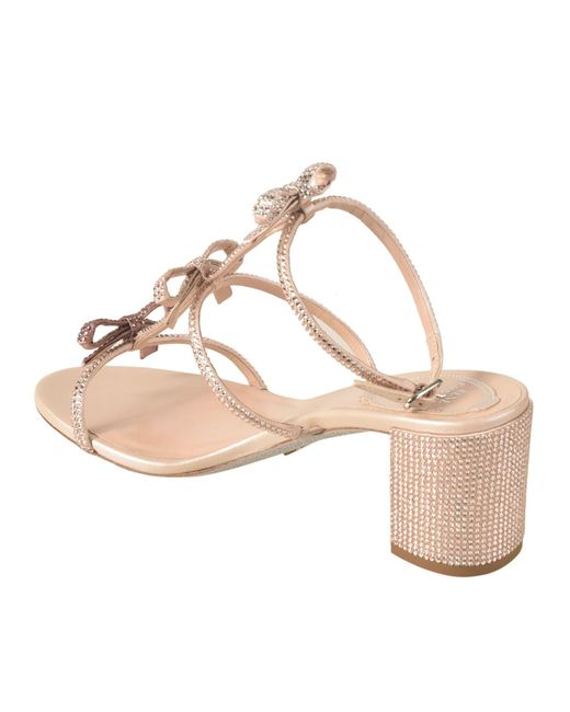 Rene Caovilla Pink Block Heel Crystal Embellished Sandals