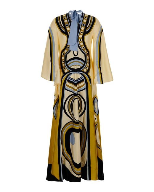 LaDoubleJ Metallic Long Dress Magnifico Geometric Print Technical Fabric