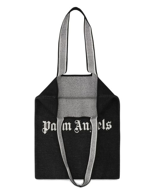 Palm Angels Black Tote Bag With Logo Wool for men