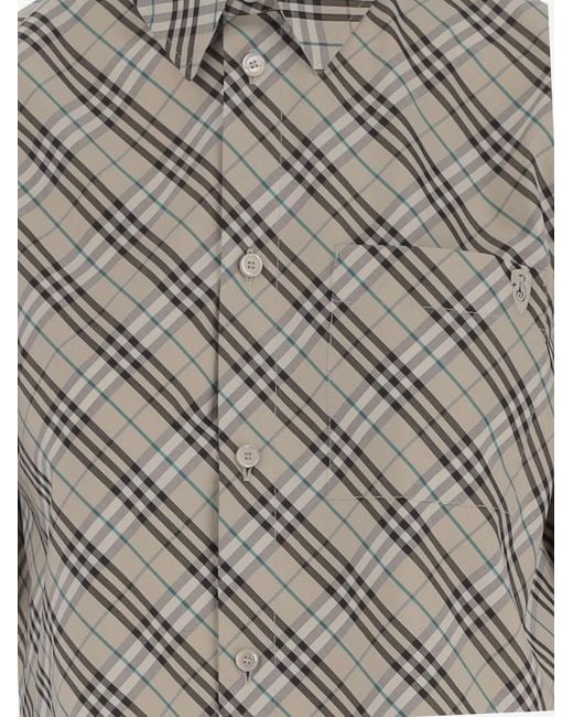 Burberry Gray Cropped Cotton Checked Shirt