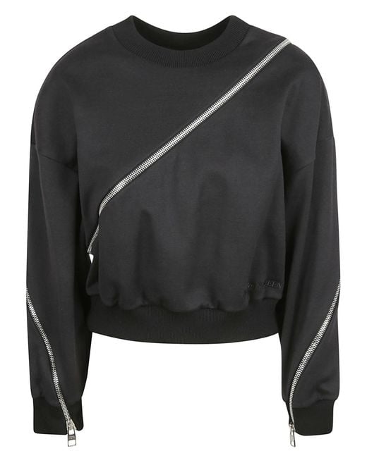 Alexander McQueen Black Zip Detail Cropped Sweatshirt
