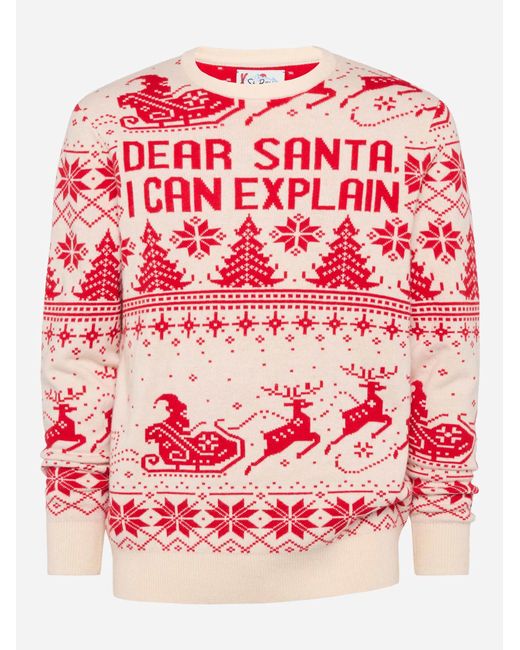 Mc2 Saint Barth Red Sweater Heron With Fair Isle And Dear Santa Jacquard for men