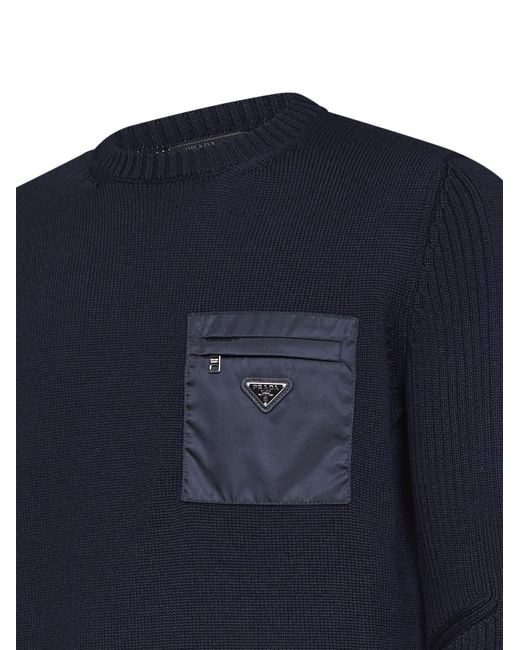 Prada Blue Knit Sweater Virgin Wool for men