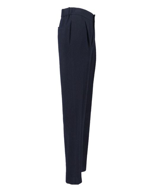 Giorgio Armani Blue Textured Virgin Wool Trousers With Straight Leg for men