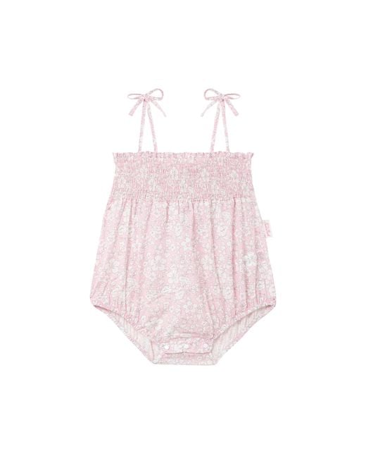 Mc2 Saint Barth Pink Dudu Newborn Cotton Romper Suit With Flower Print Overalls