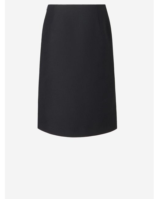 Fendi Black Midi Skirt Wool-Silk