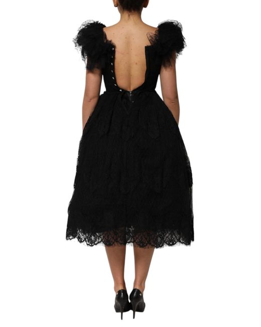Dolce & Gabbana Black Crystal Embellished Midi A-Line Dress Acetate
