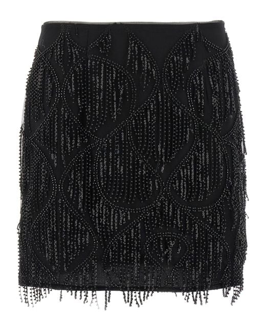 ROTATE BIRGER CHRISTENSEN Black Beaded Fringed Skirt
