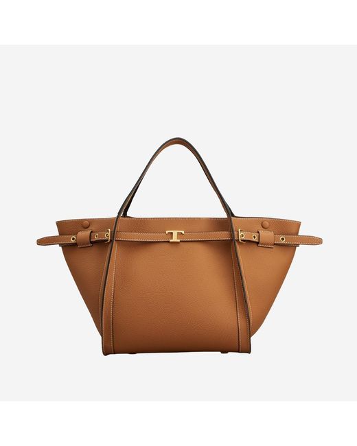 Tod's Brown Leather Shopping Bag With Logo Calfskin Handbags