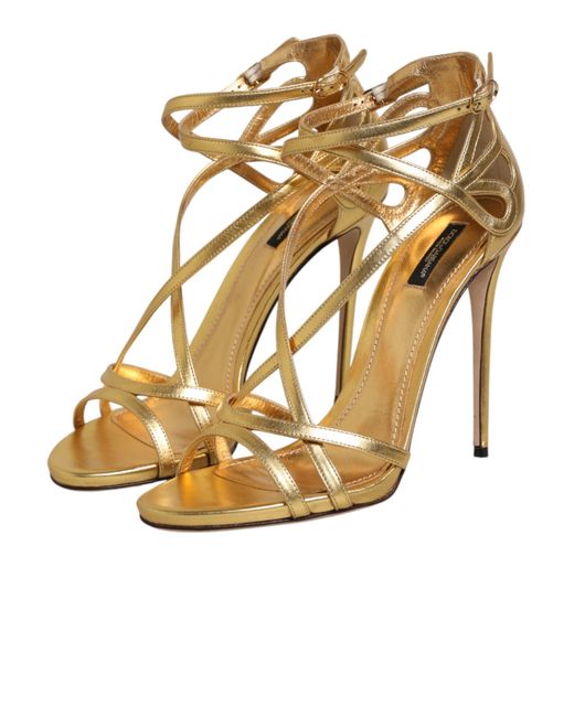 Dolce & Gabbana Metallic Leather Keira Heels Sandals Shoes Lamb