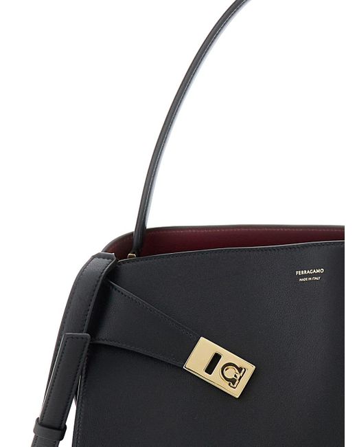 Ferragamo Black 'Hug' Shoulder Bag With Logo Print On The Front