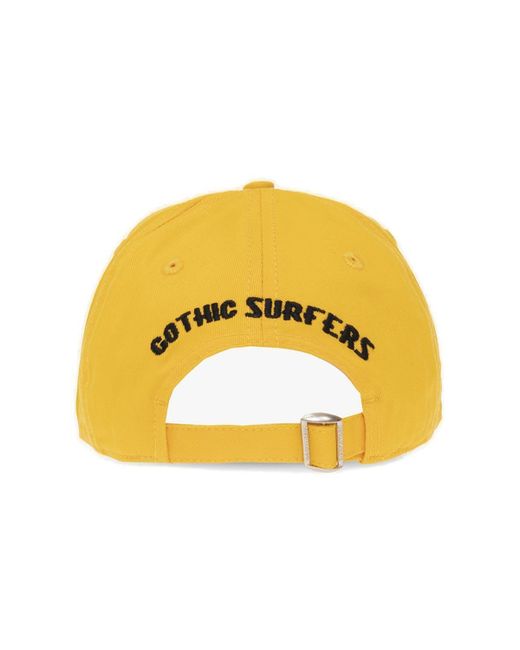 DSquared² Yellow Logo-embroidered Distressed Baseball Cap for men