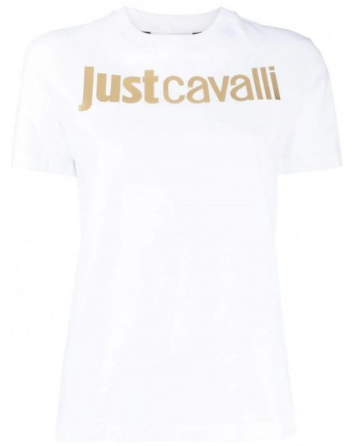 Just Cavalli White Metallic-logo T-shirt