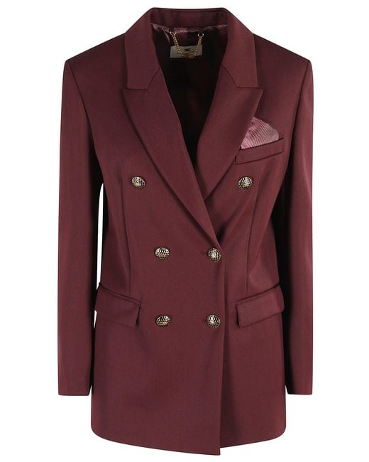Elisabetta Franchi Purple Structured Double-Breasted Blazer With Peaked Lapel