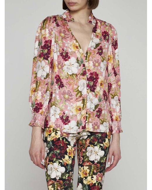 Alice + Olivia Pink Reilly Floral-print Satin Blouse