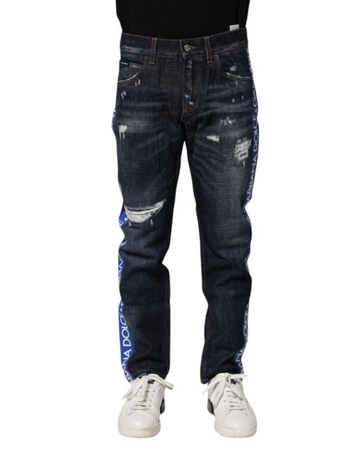 Dolce & Gabbana Blue Distressed Logo Jeans for men