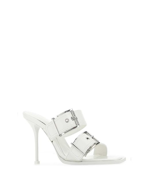 Alexander McQueen White Leather Mules