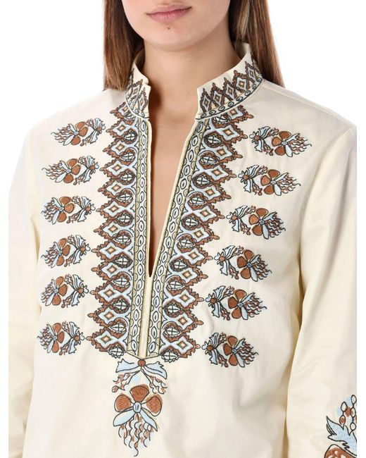 Tory Burch Embroidered Tunic in White | Lyst UK