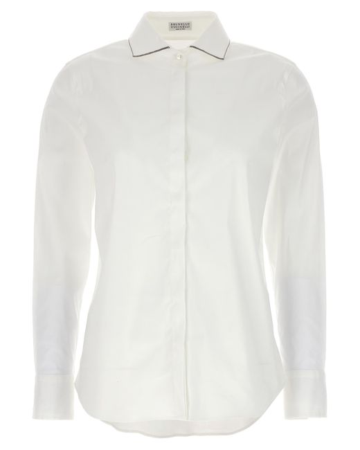 Brunello Cucinelli White Jewel Collar Shirt Shirt, Blouse