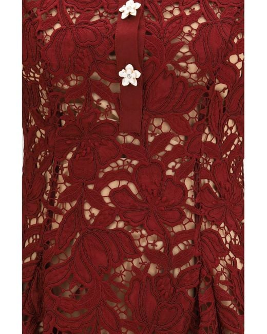 Self-Portrait Red Short Lace Dress Polyester