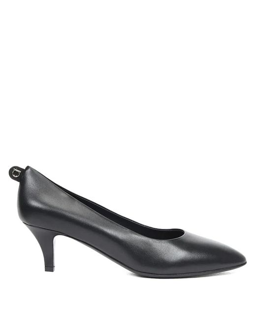 Ferragamo Gray Leather Kitten-Heel Pumps
