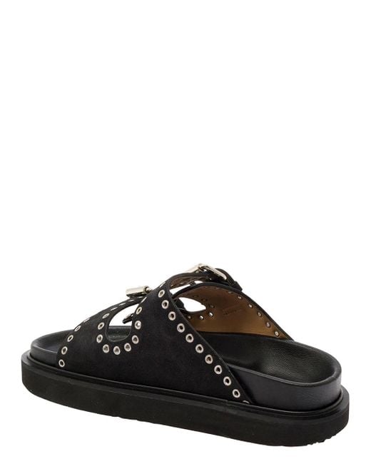 Isabel Marant Black Sandals With Studs And Double Buckle Strap In Leather Woman