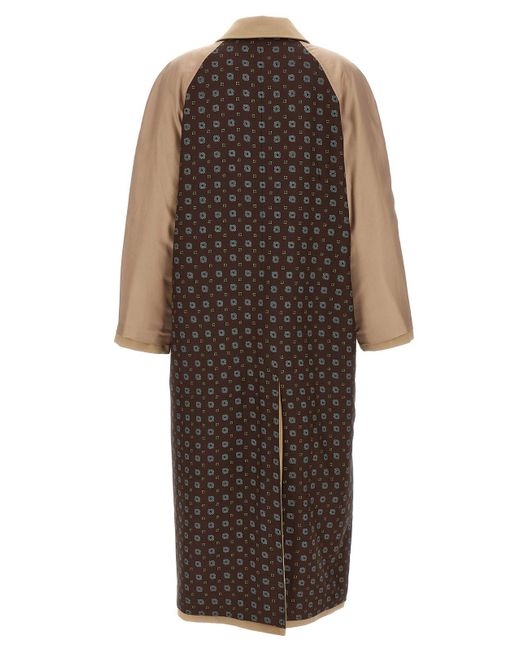 Moschino Brown Long Trench Coat With Patterned Inserts