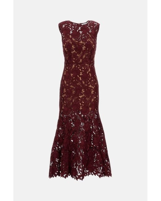 Self-Portrait Burgundy Guipure Lace Midi Dress in Red | Lyst UK