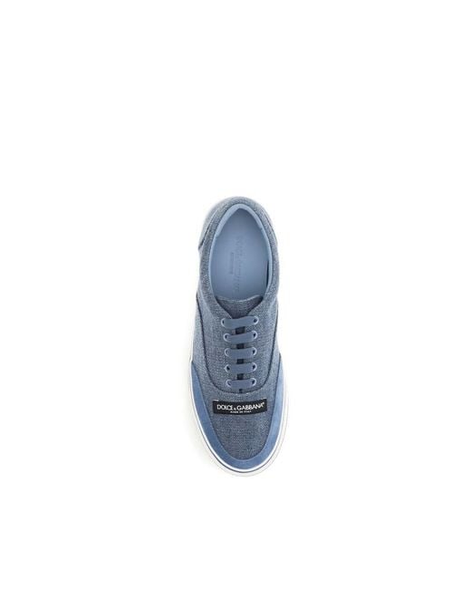 Dolce & Gabbana Blue Linen Low Top Sneakers for men