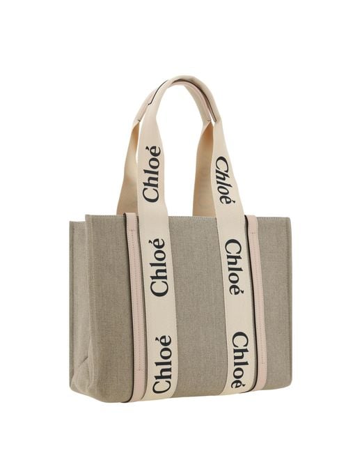 Chloé Natural Woody Canvas Shoulder Bag Linen Handbags