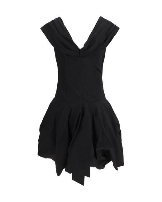 Magda Butrym Black Midi Dress With Draped Shawl Collar Cotton; Silk