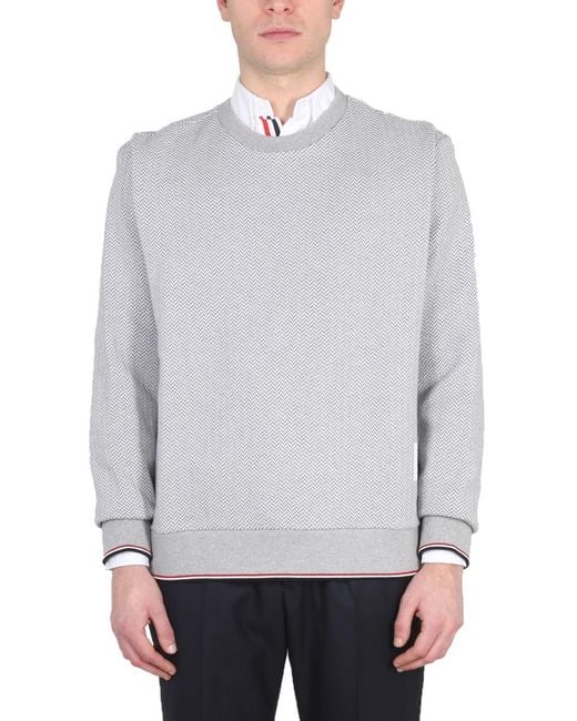 Thom Browne Gray Herringbone Jersey Cotton Sweatshirts for men