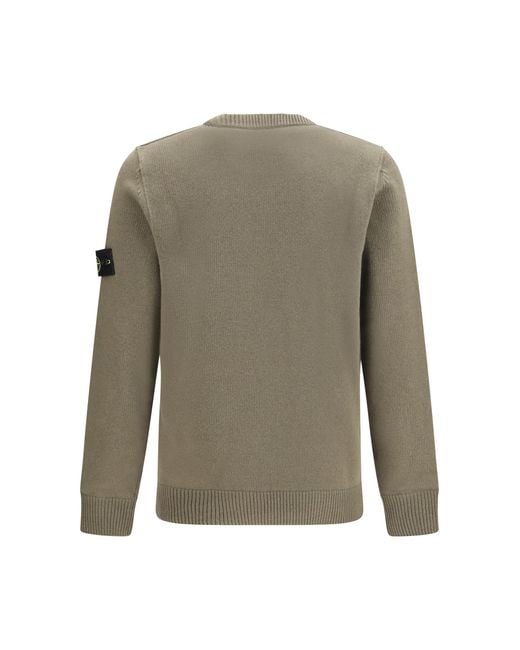 Stone Island Green Sweater Crewneck With Logo Patch On The Sleeve for men