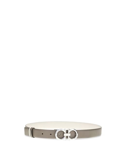 Ferragamo White Reversible And Adjustable Gancini Belt Calf Leather Bos Taurus E Braces