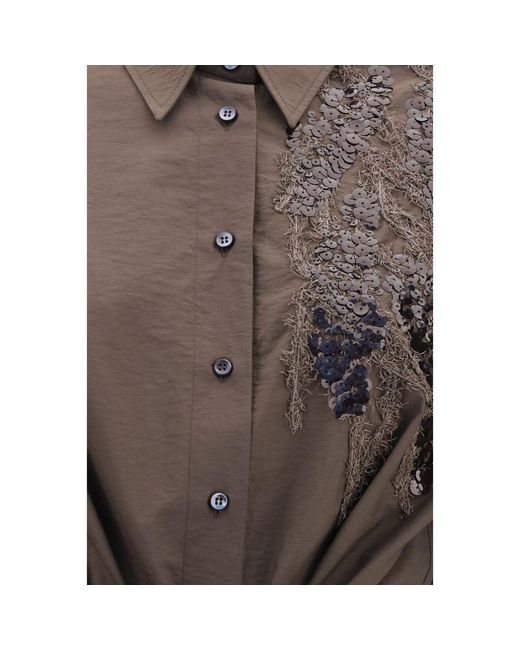 Brunello Cucinelli Brown Sequined Shirt Dress