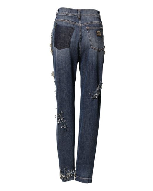 Dolce & Gabbana Blue Cotton Rhinestone Embellish Denim Jeans Co+01 Clothing