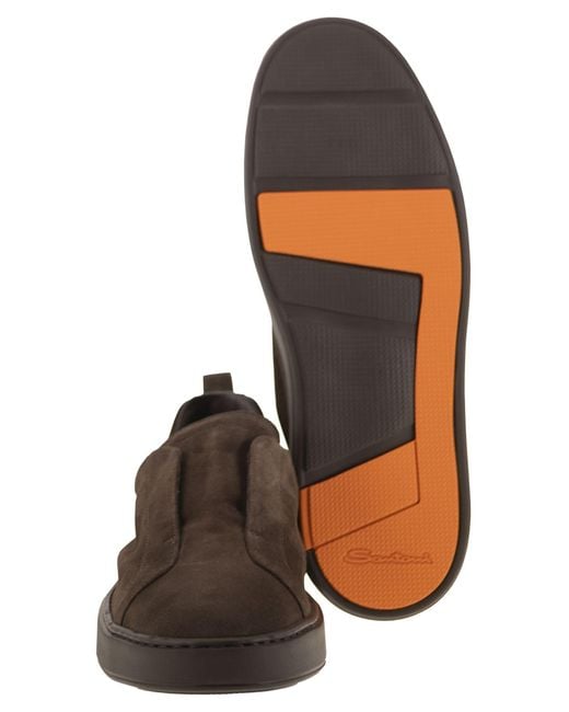 Santoni Brown Suede Slip-On Trainer for men