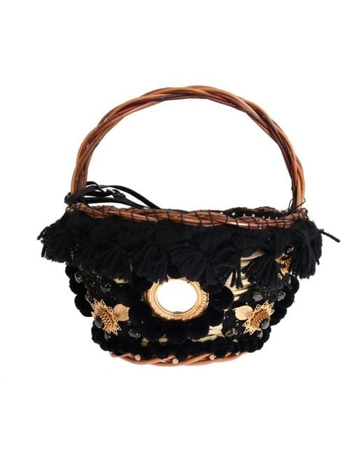 Dolce & Gabbana Black Chic & Straw Snakeskin Bucket Bag