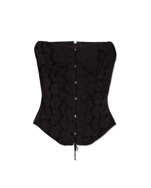 Stella McCartney Black Floral-jacquard Strapless Corset Top
