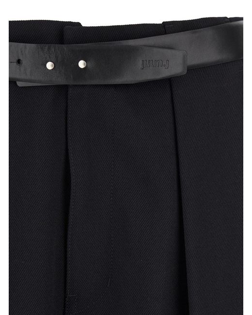 Juun.J Black Trousers With Built-In Belt And Pleated Design for men