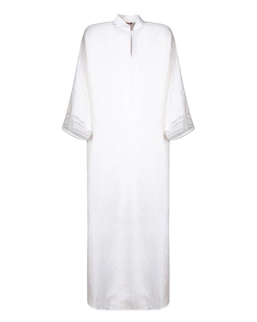 Ermanno Scervino White Lace Trim Drop Shoulder Maxi Dress